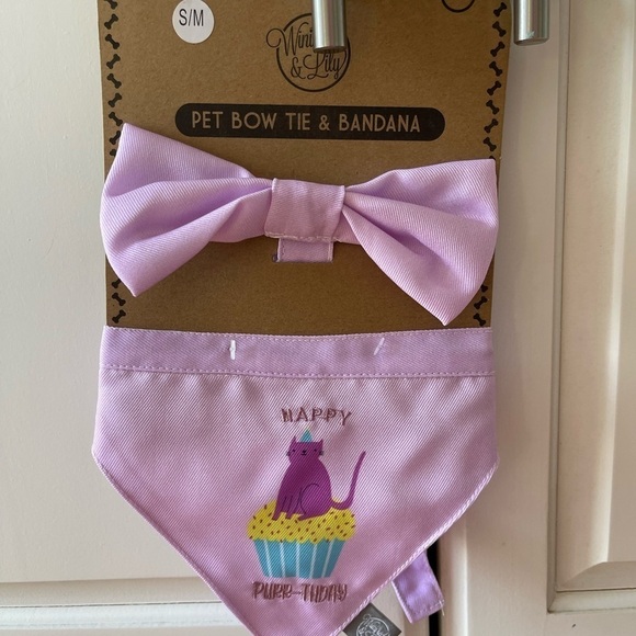 Winifred & Lily Happy Purr day cat bandanna and bow set  new feline fur kitty - Picture 11 of 14